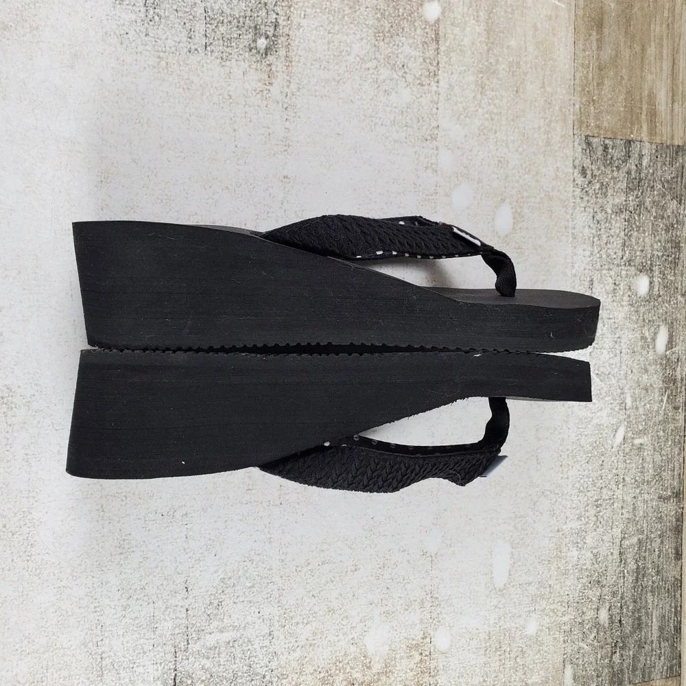 Floopi Anna Womens Wedge Yoga Mat Thong Flip Flop Sz 8 Black Slip On Comfort